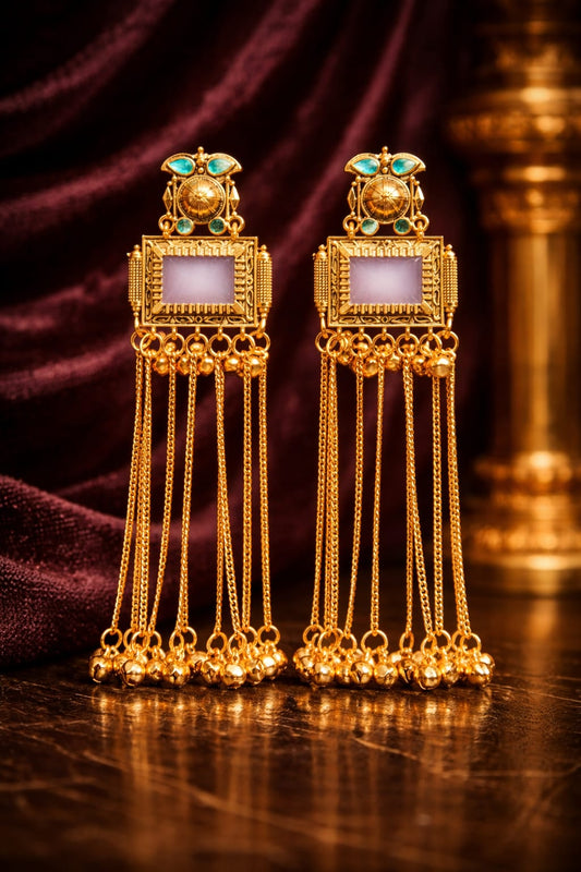 Royal Kashmiri Long Chain Dangler Earrings – Traditional Ethnic Gold Earrings