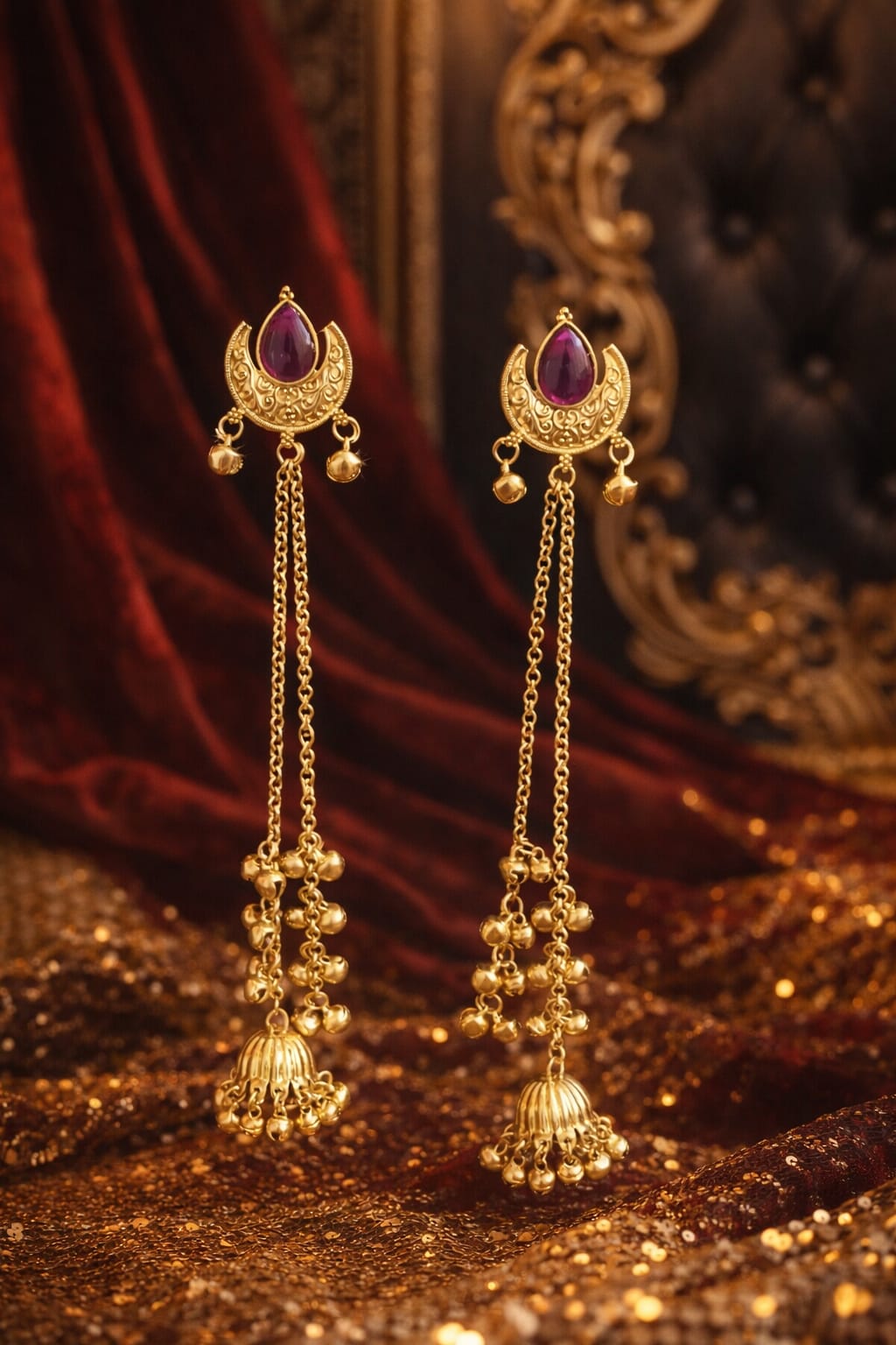 Kashmiri Long Chain Jhumka Earrings – Traditional Ethnic Dangler