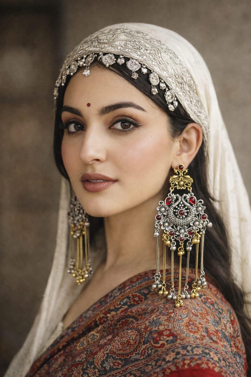 Heritage Kashmiri Long Tassel Earrings – Antique Gold & Silver Ethnic Dangler