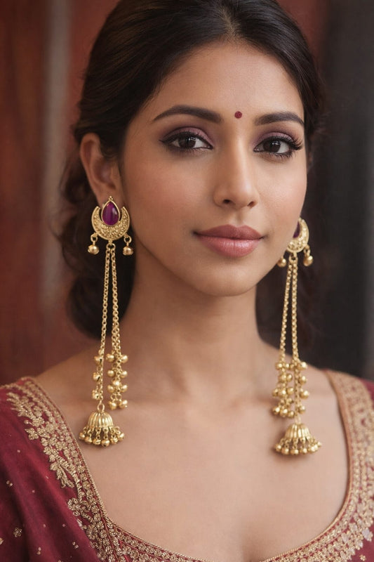 Kashmiri Long Chain Jhumka Earrings – Traditional Ethnic Dangler