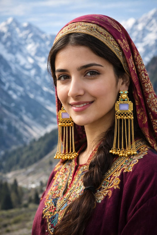 Royal Kashmiri Long Chain Dangler Earrings – Traditional Ethnic Gold Earrings