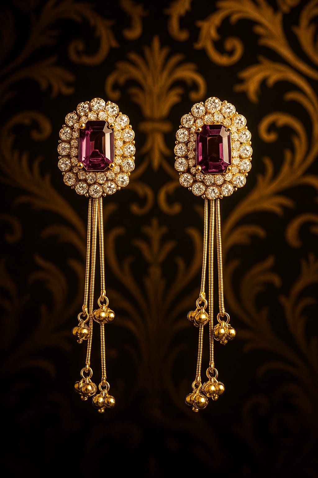 Ruby Pink Stone Gold Long Dangler Earrings for Women | Premium Kundan Look Jhumki Style | Velvet Petals