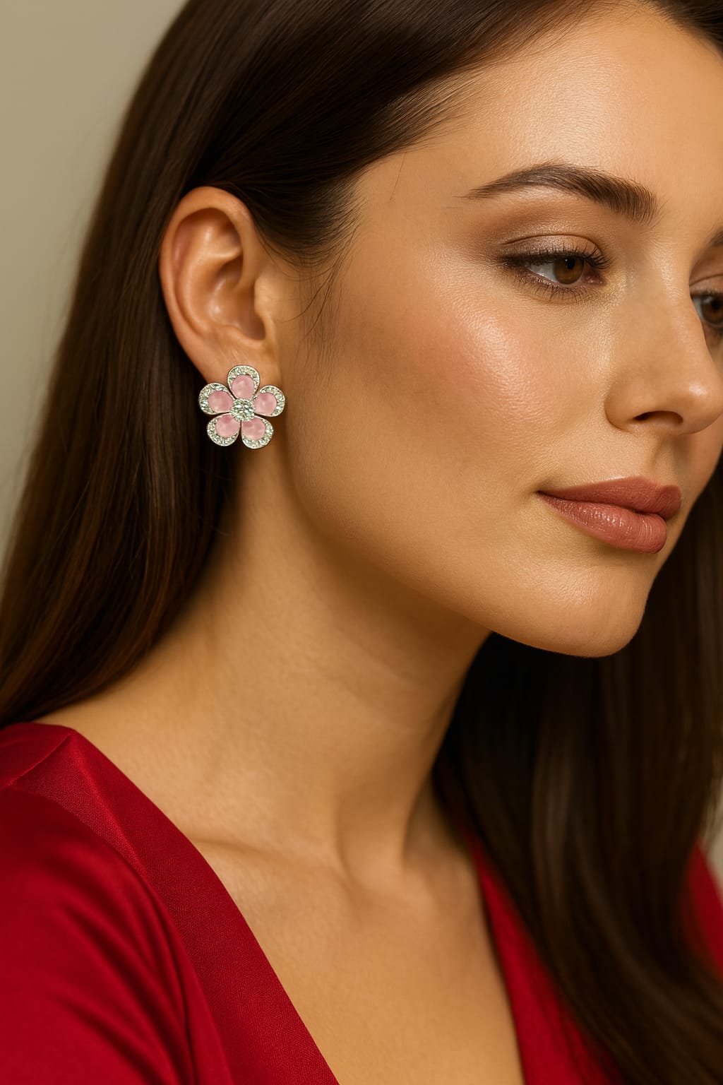 Velvet Petals American Diamond Light Pink Enamel Diamond-Cut Floral Stud Earrings for Women | Premium Silver Bloom Design | Daily & Party Wear Jewelry