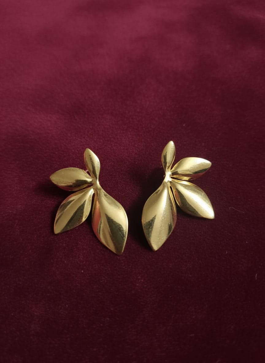 Premium Gold Leaf Stud Earrings for Women & Girls | Elegant Minimalist Floral Design Earrings | Lightweight Daily & Partywear Jewellery
