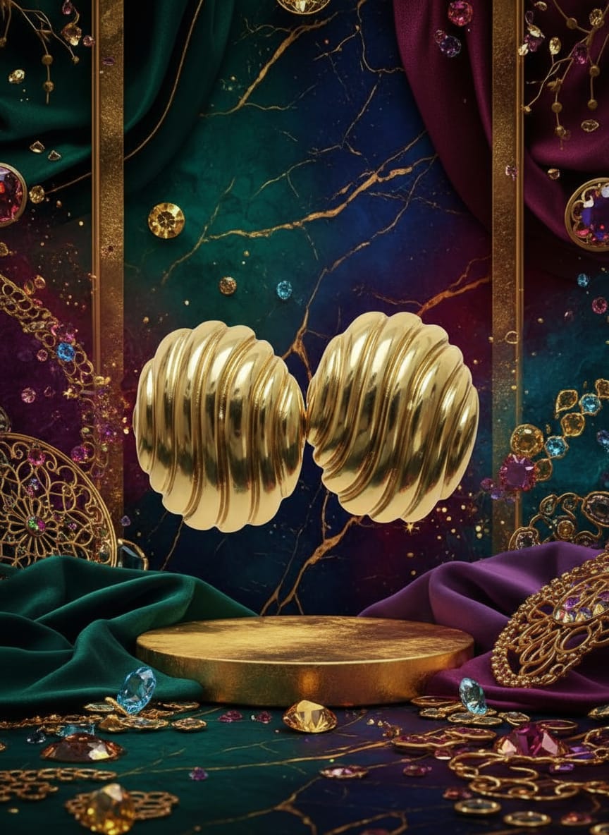 Premium Gold-Tone Ribbed Dome Stud Earrings for Women & Girls | Vintage Statement Party Wear Earrings | Lightweight Daily Wear Jewellery