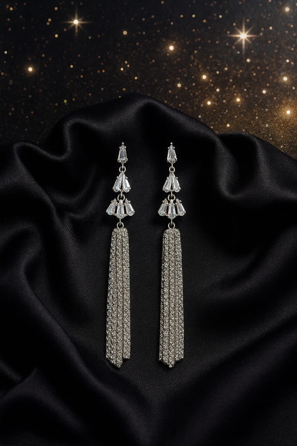 Silver Crystal Waterfall Long Dangler Earrings for Women | Premium Statement Party Wear | Velvet Petals