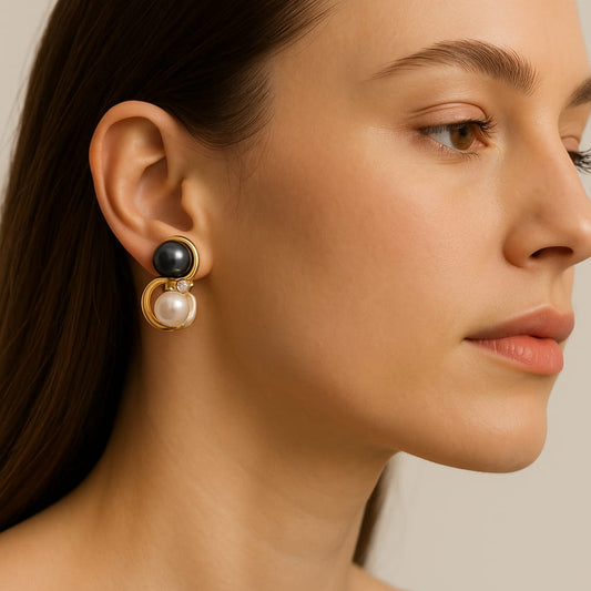 Luxury Black & White Pearl Stud Earrings for Women & Girls | Partywear