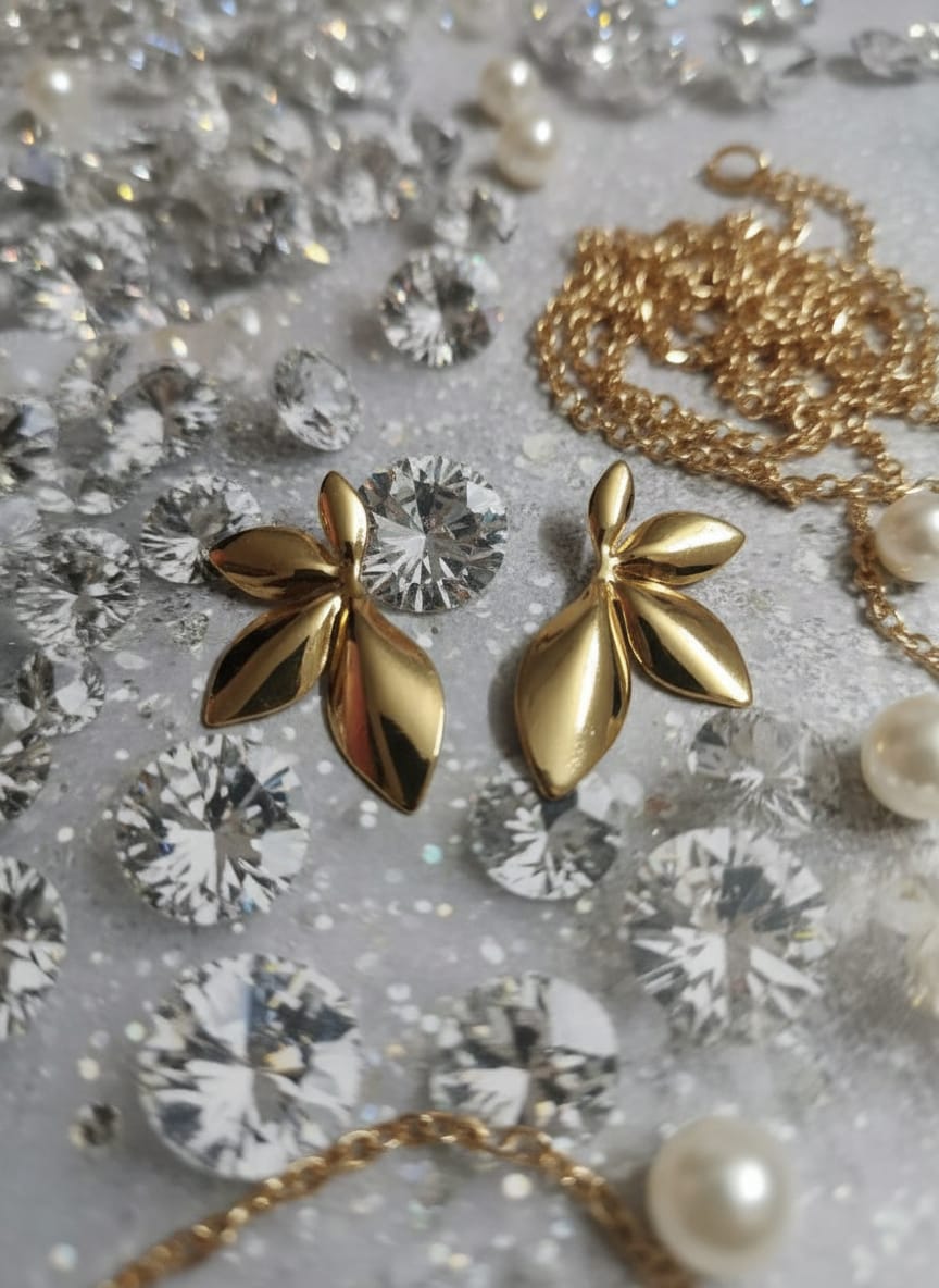 Premium Gold Leaf Stud Earrings for Women & Girls | Elegant Minimalist Floral Design Earrings | Lightweight Daily & Partywear Jewellery