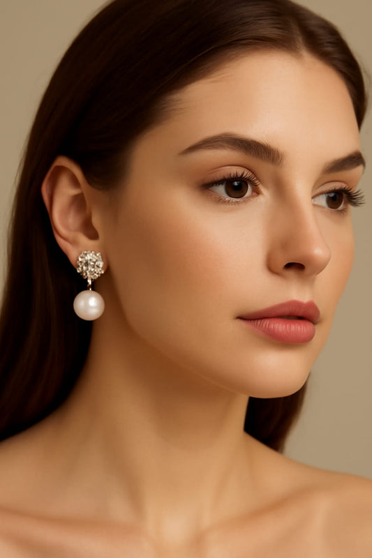 Luxury Gold-Plated Pearl Drop Earrings for Women | Diamond CZ Studs