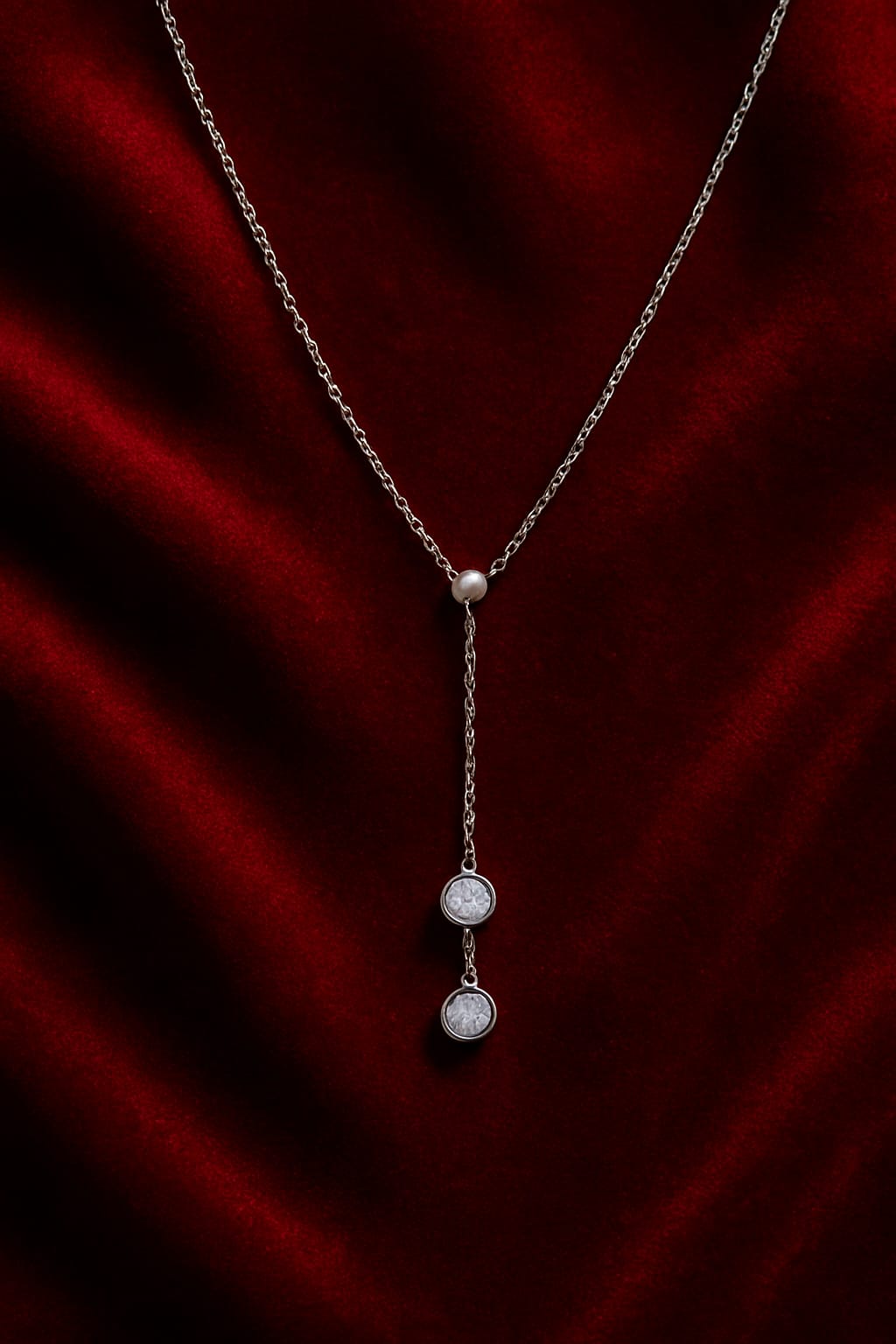 Minimalist Double Solitaire Drop Pendant Necklace for Women | Elegant Daily Wear Chain | Velvet Petals