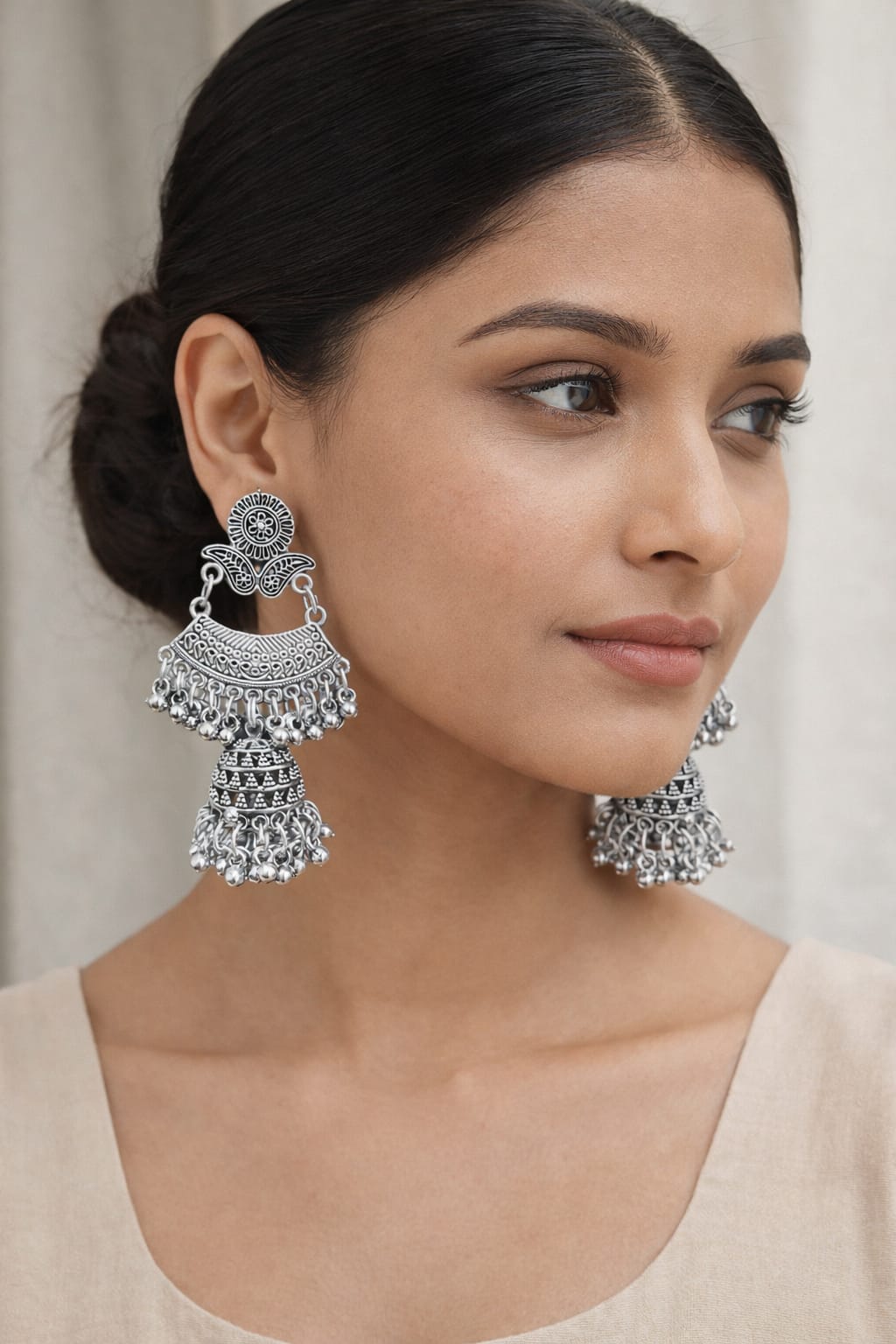 Heavy Oxidised Silver Long Jhumka Earrings for Women – Traditional Bridal Jhumka | Velvet Petals