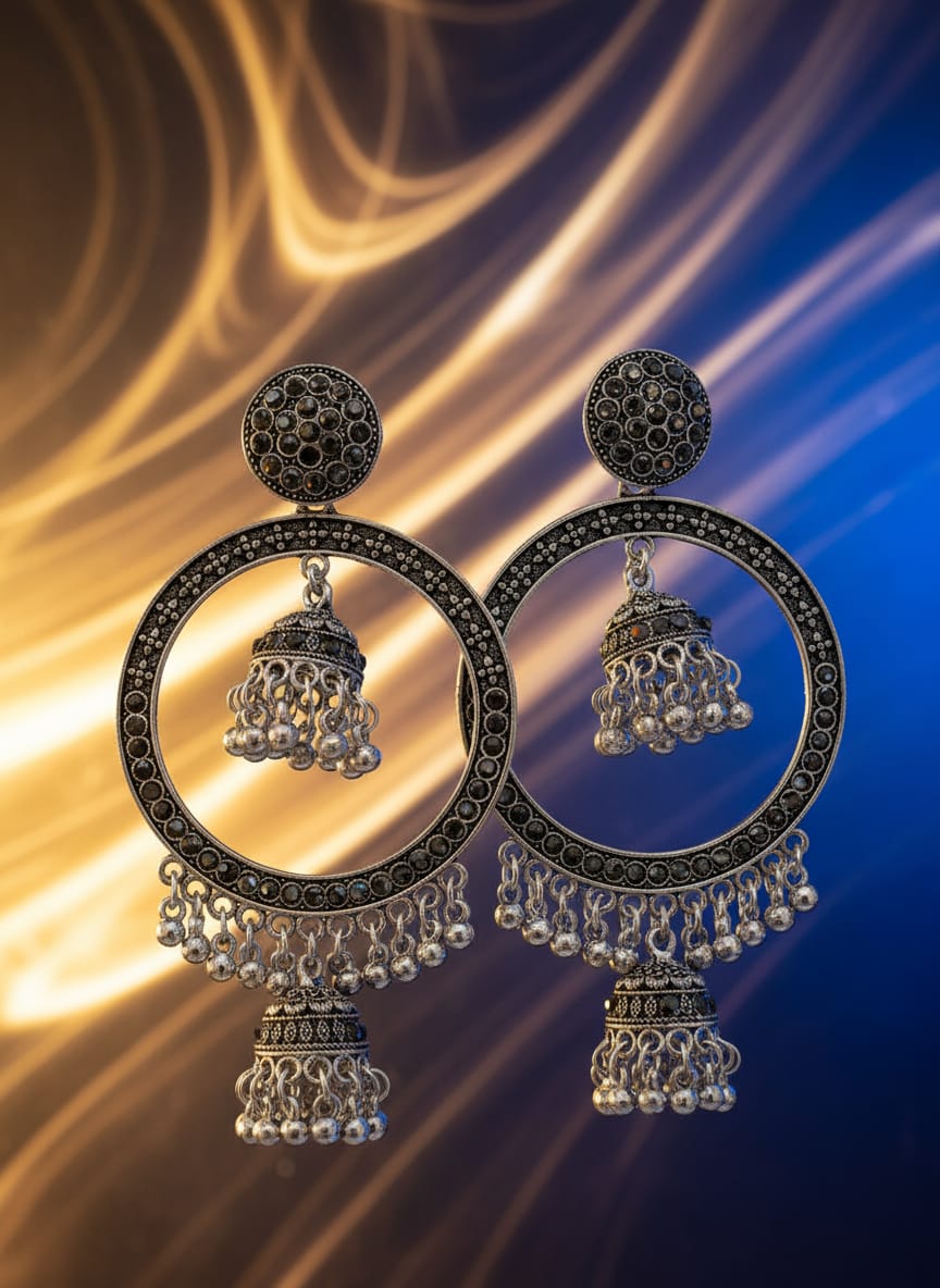 Royal Oxidized Double Jhumka Hoop Earrings – Traditional Ethnic Statement Jewelry for Women