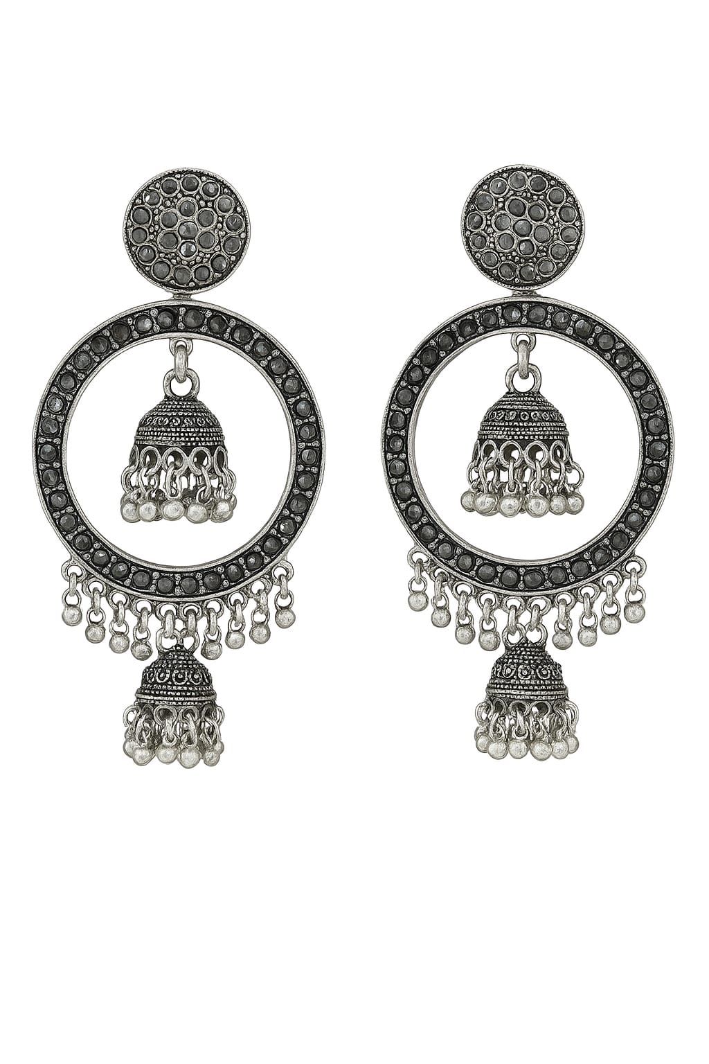 Royal Oxidized Double Jhumka Hoop Earrings – Traditional Ethnic Statement Jewelry for Women