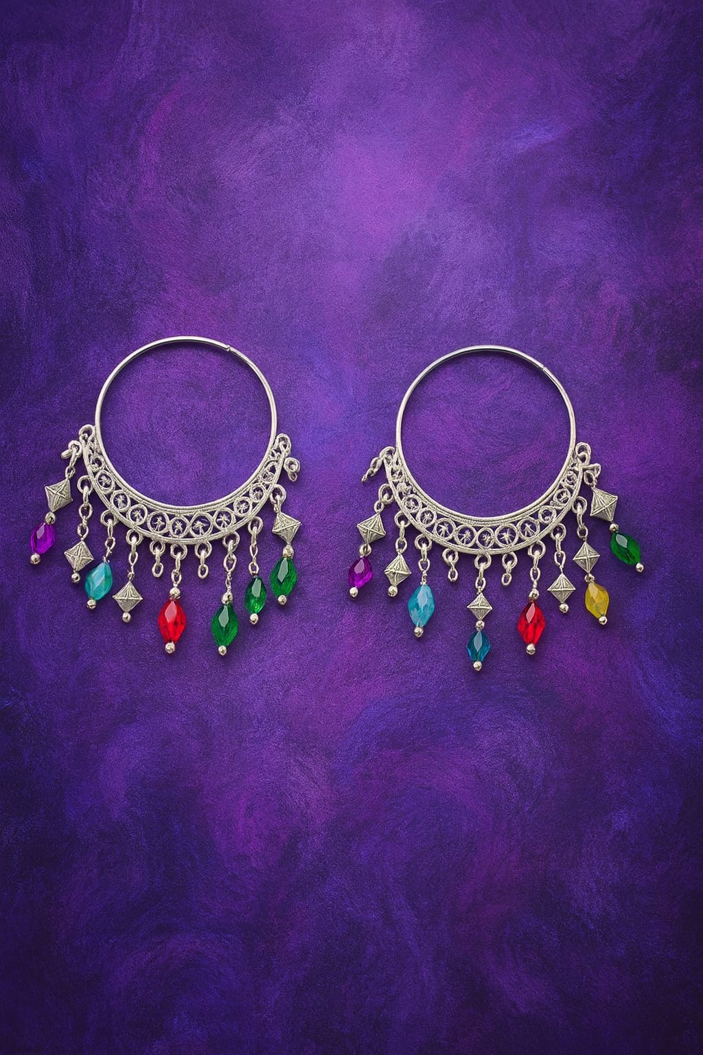 Boho Multicolor Oxidized Hoop Earrings for Women & Girls
