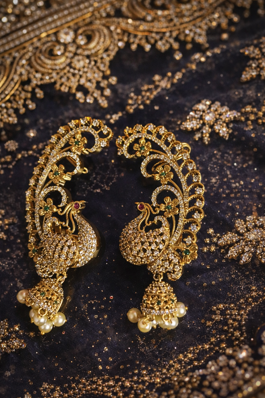 Peacock Bugadi Ear Cuff Earrings for Women | Traditional Bridal Jhumka Earcuff