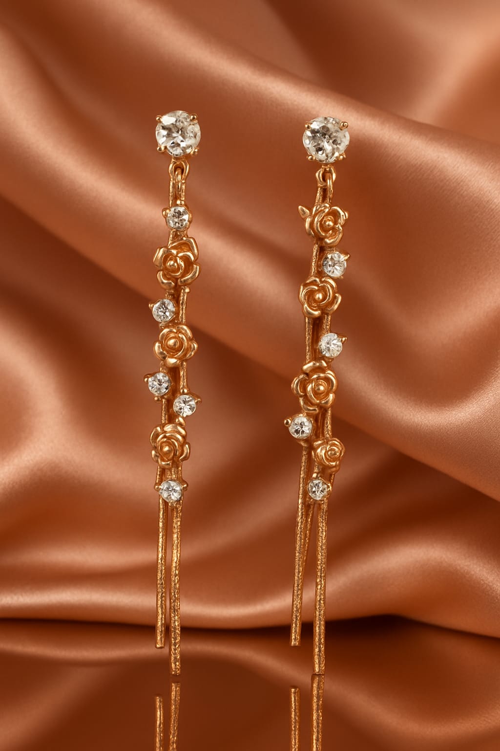 Gold Long Drop Earrings for Women with Pearl Accents | Designer Statement Earrings | Velvet Petals