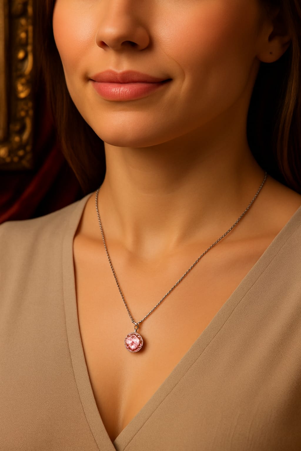 Pink Solitaire Crystal Pendant Necklace for Women – Elegant Daily Wear Jewelry