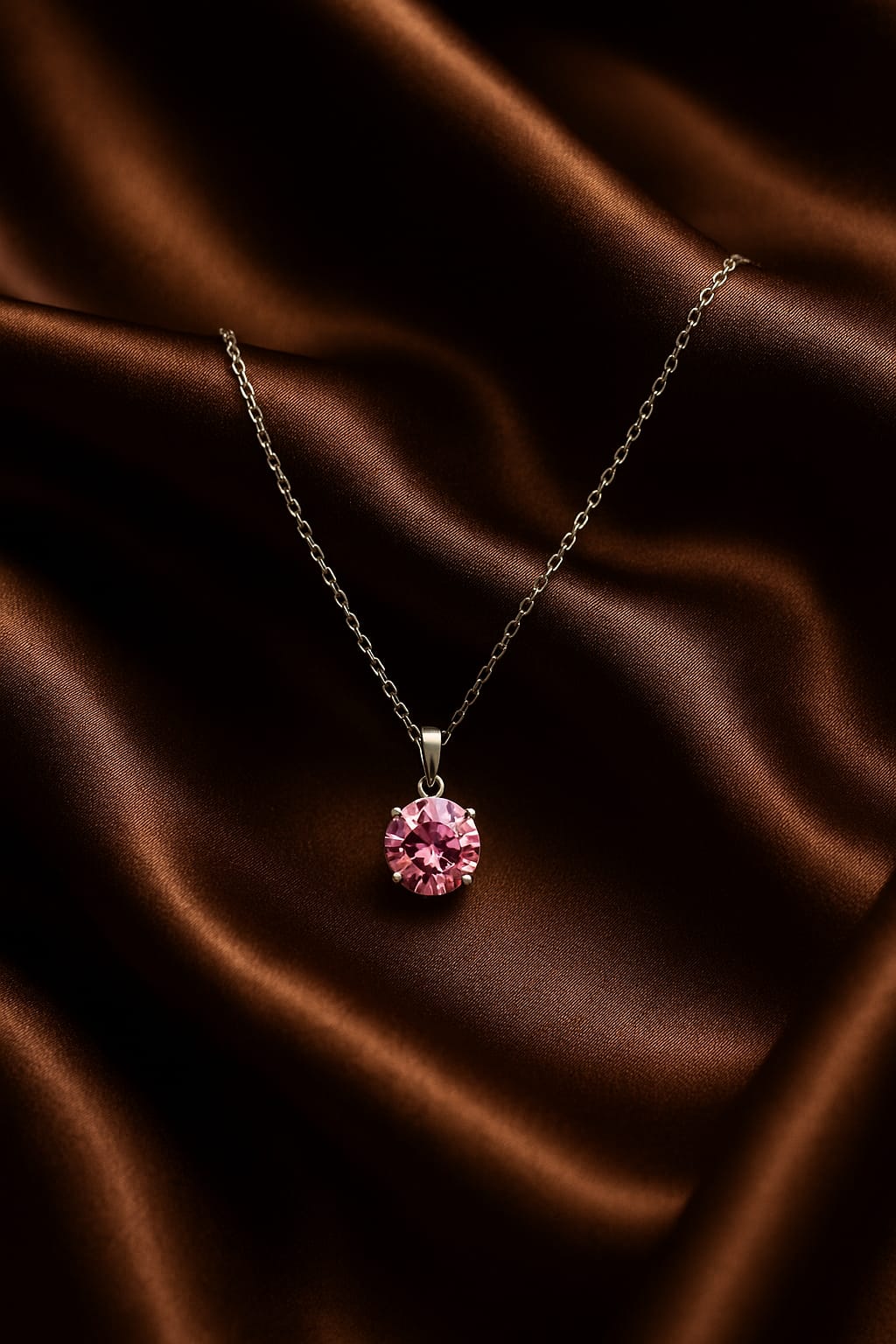 Pink Solitaire Crystal Pendant Necklace for Women – Elegant Daily Wear Jewelry