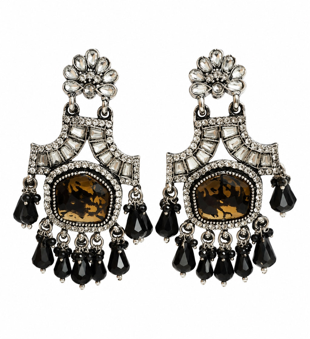Black antique chandelier earrings on white background - Velvet Petals
