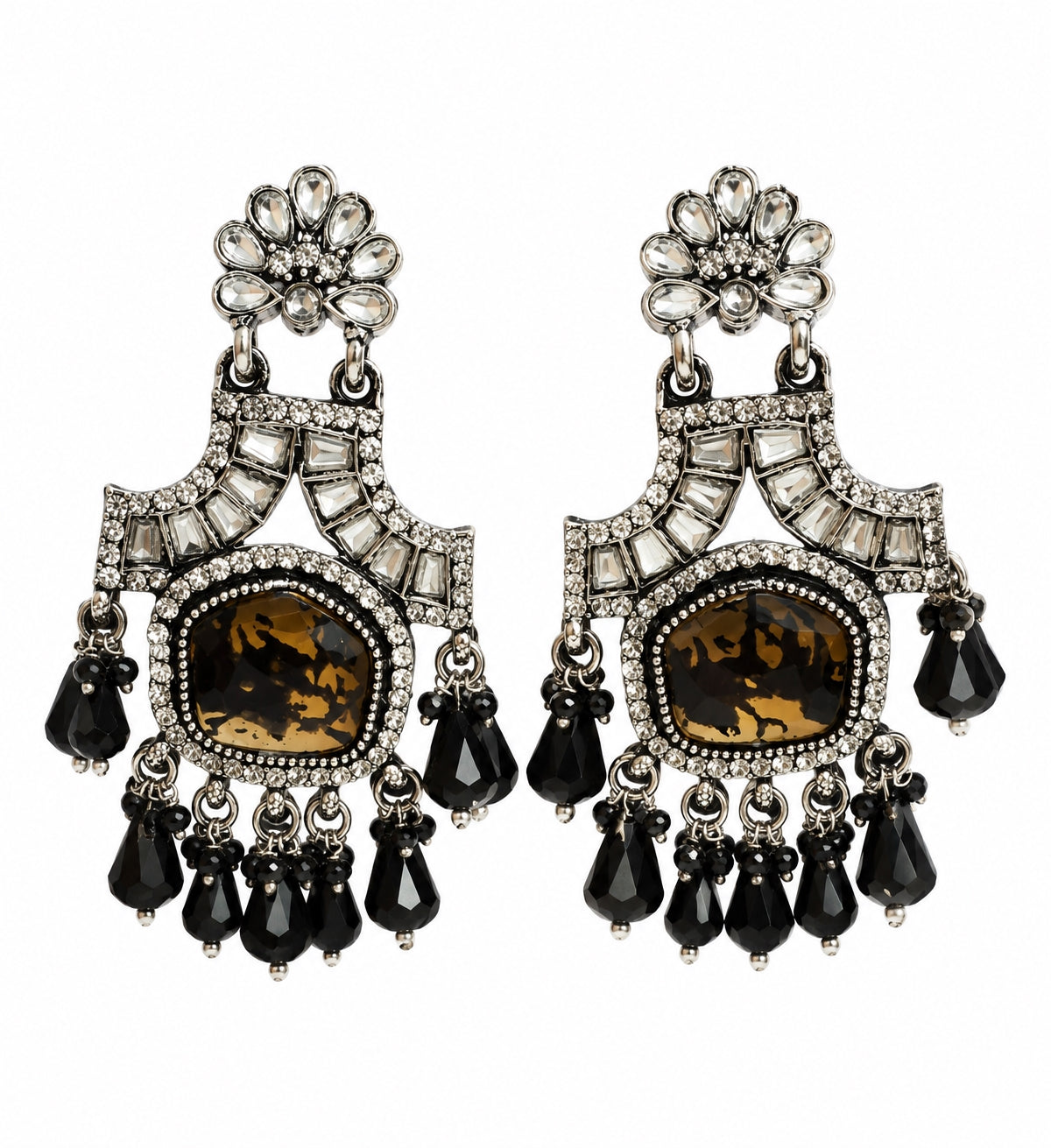 Black antique chandelier earrings on white background - Velvet Petals