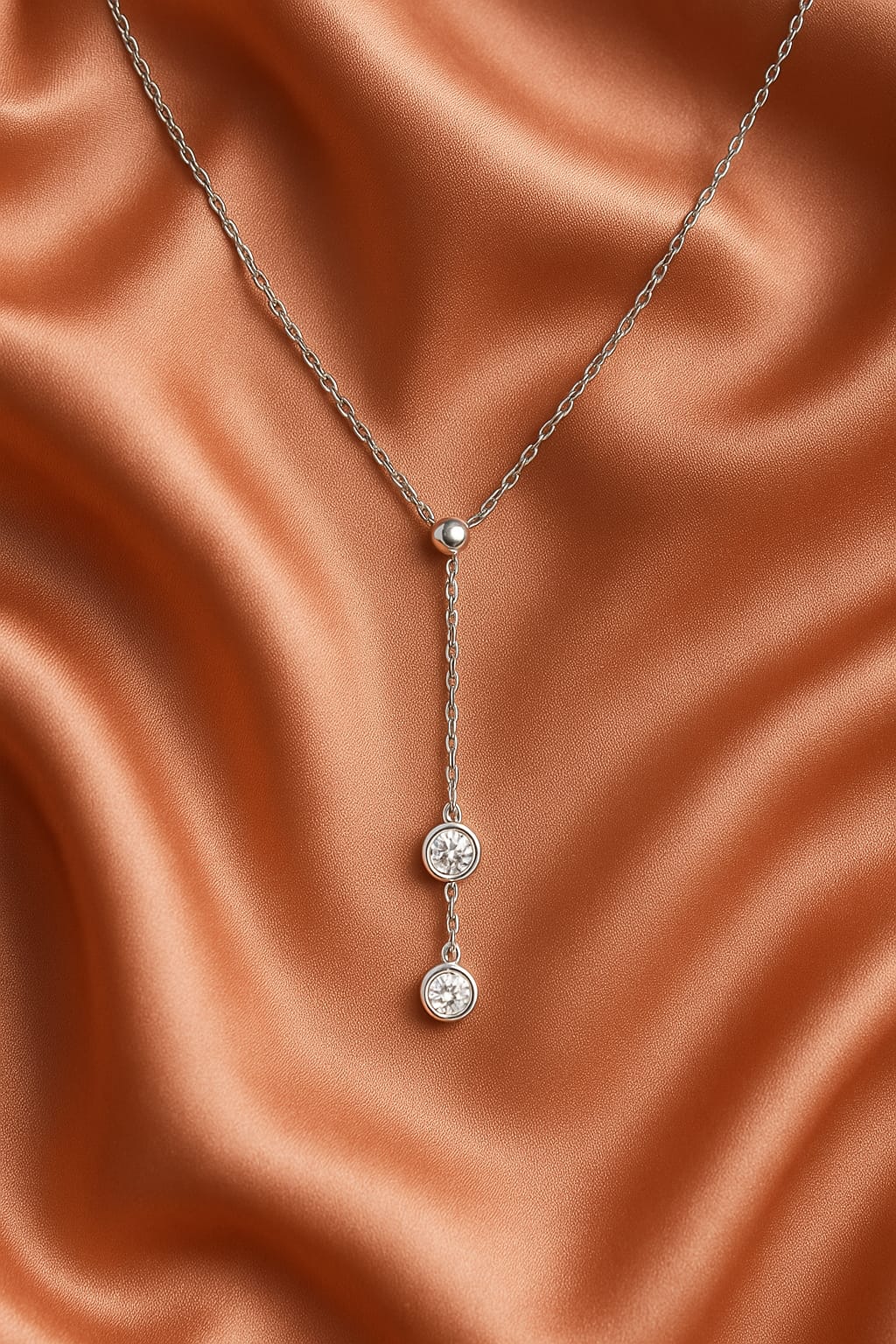 Minimalist Double Solitaire Drop Pendant Necklace for Women | Elegant Daily Wear Chain | Velvet Petals