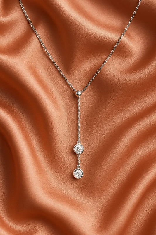 Minimalist Double Solitaire Drop Pendant Necklace for Women | Elegant Daily Wear Chain | Velvet Petals