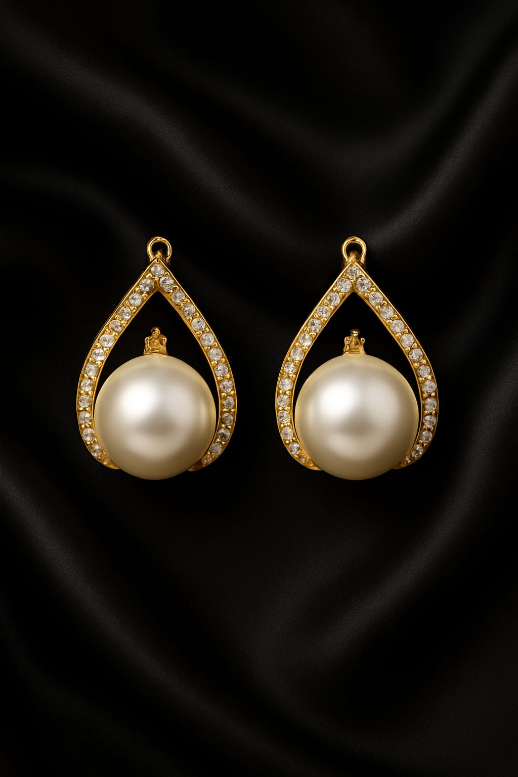 Luxury Gold-Plated Pearl Drop Earrings for Women | Teardrop Diamond CZ Studded Pearl Earrings | Premium Bridal & Party Wear Jewelry