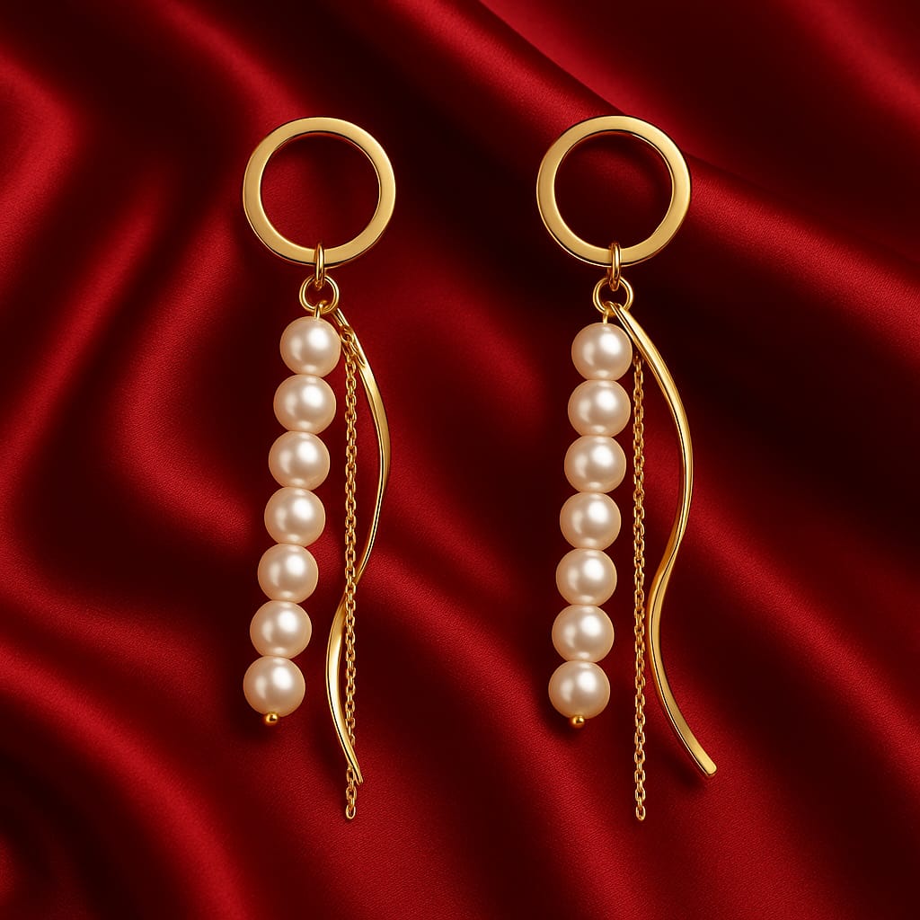 Elegant Gold Long Pearl Dangle Earrings for Women & Girls | Lightweight Statement Partywear Chain Drop Earrings | Premium Fashion Jewellery