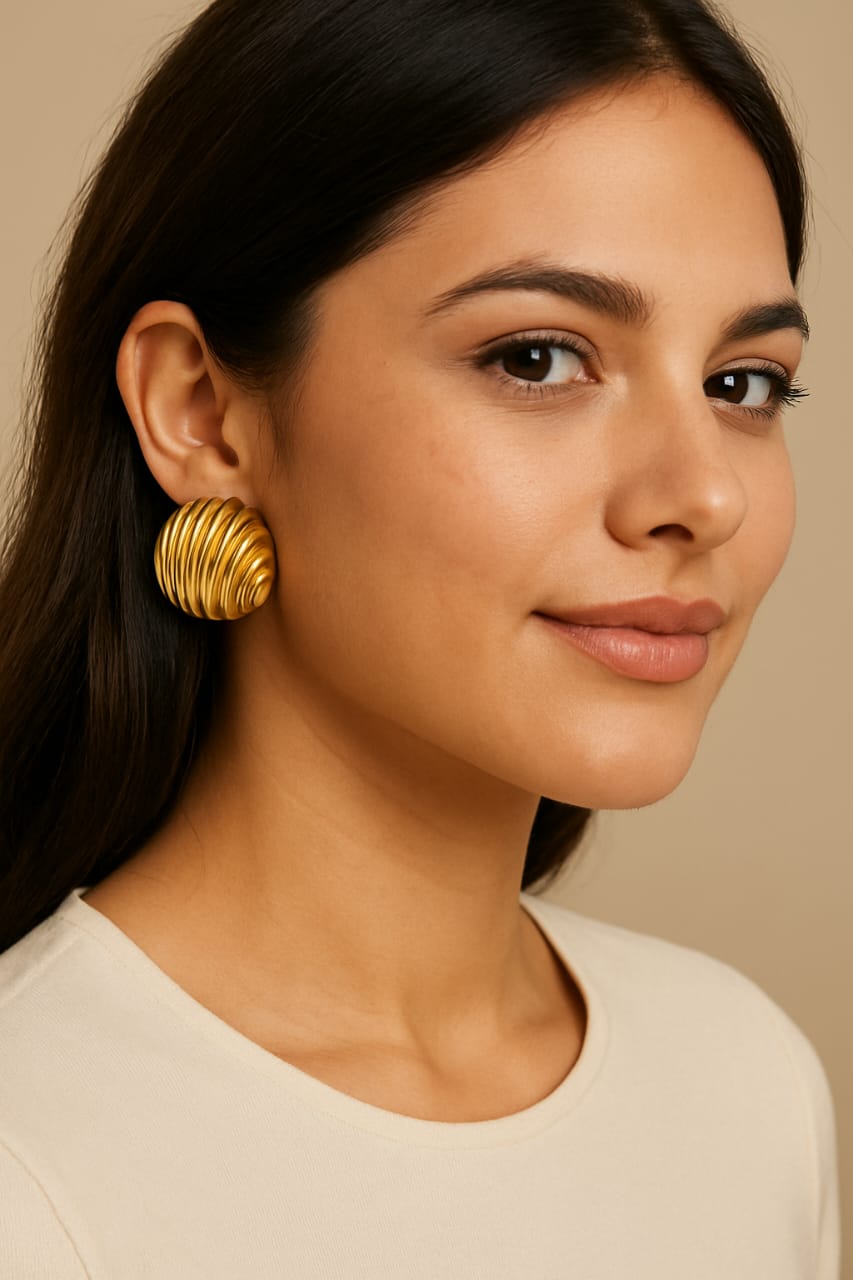 Premium Gold-Tone Ribbed Dome Stud Earrings for Women & Girls | Vintage Statement Party Wear Earrings | Lightweight Daily Wear Jewellery