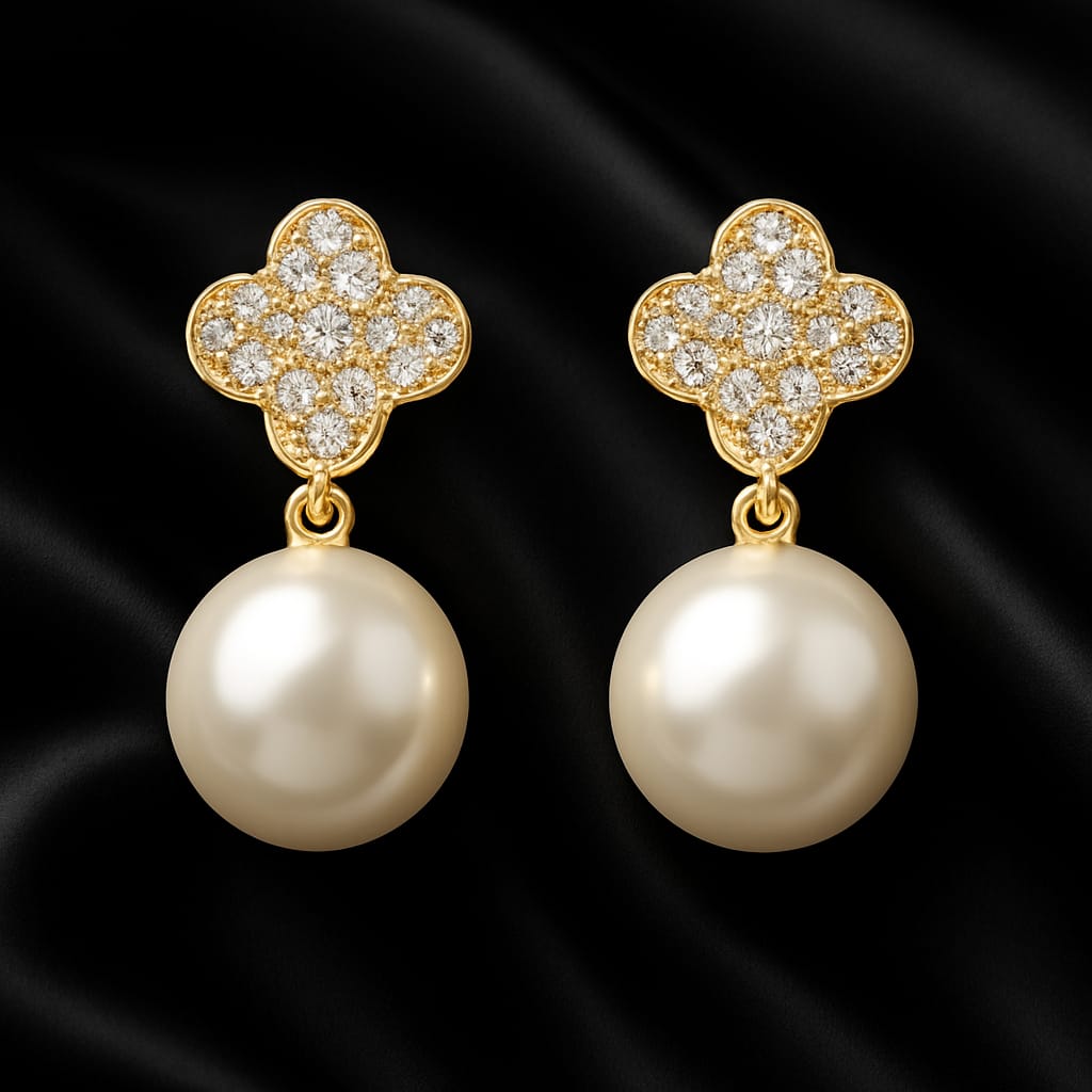 Luxury Gold-Plated Pearl Drop Earrings for Women | Diamond CZ Studs