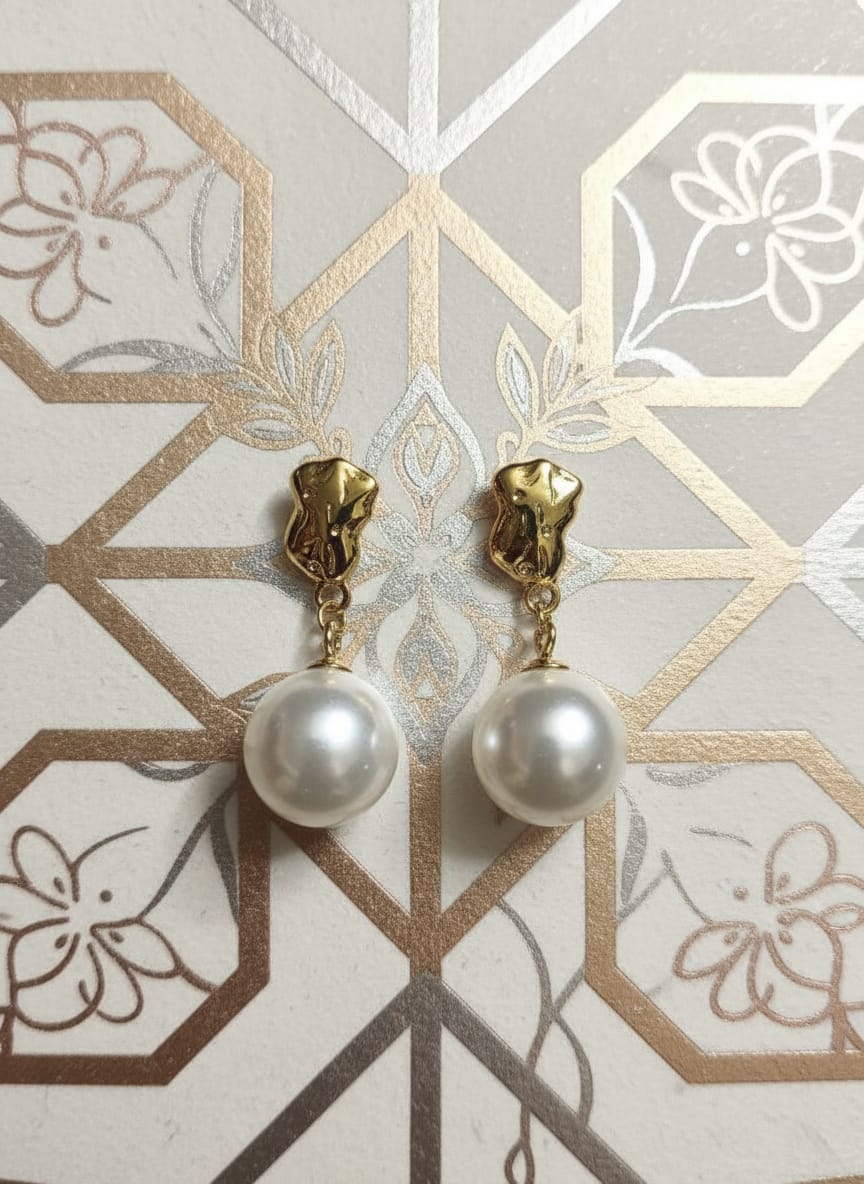 Premium Gold Pearl Drop Stud Earrings for Women