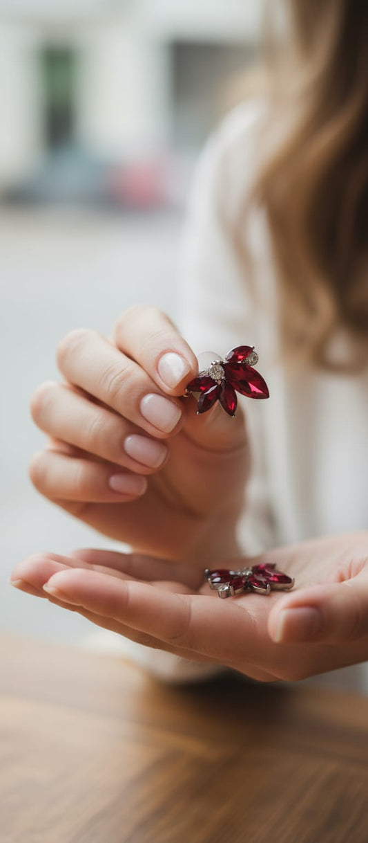 Ruby Red Floral Crystal Stud Earrings for Women & Girls | Elegant Partywear Jewelry