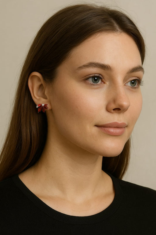 Ruby Red Floral Crystal Stud Earrings for Women & Girls | Elegant Partywear Jewelry