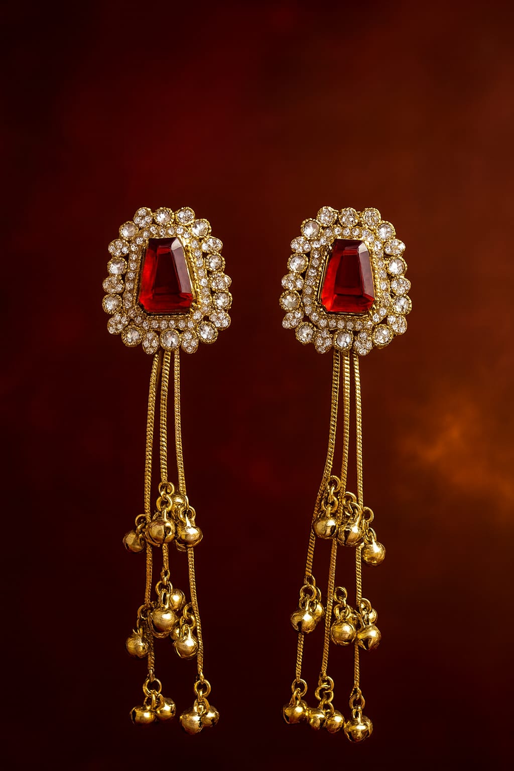 Ruby Pink Stone Gold Long Dangler Earrings for Women | Premium Kundan Look Jhumki Style | Velvet Petals