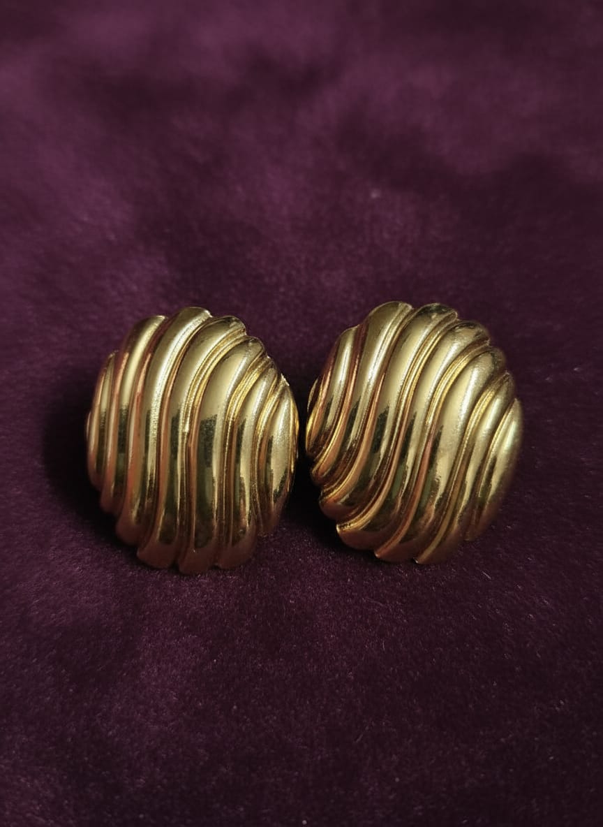 Premium Gold-Tone Ribbed Dome Stud Earrings for Women & Girls | Vintage Statement Party Wear Earrings | Lightweight Daily Wear Jewellery