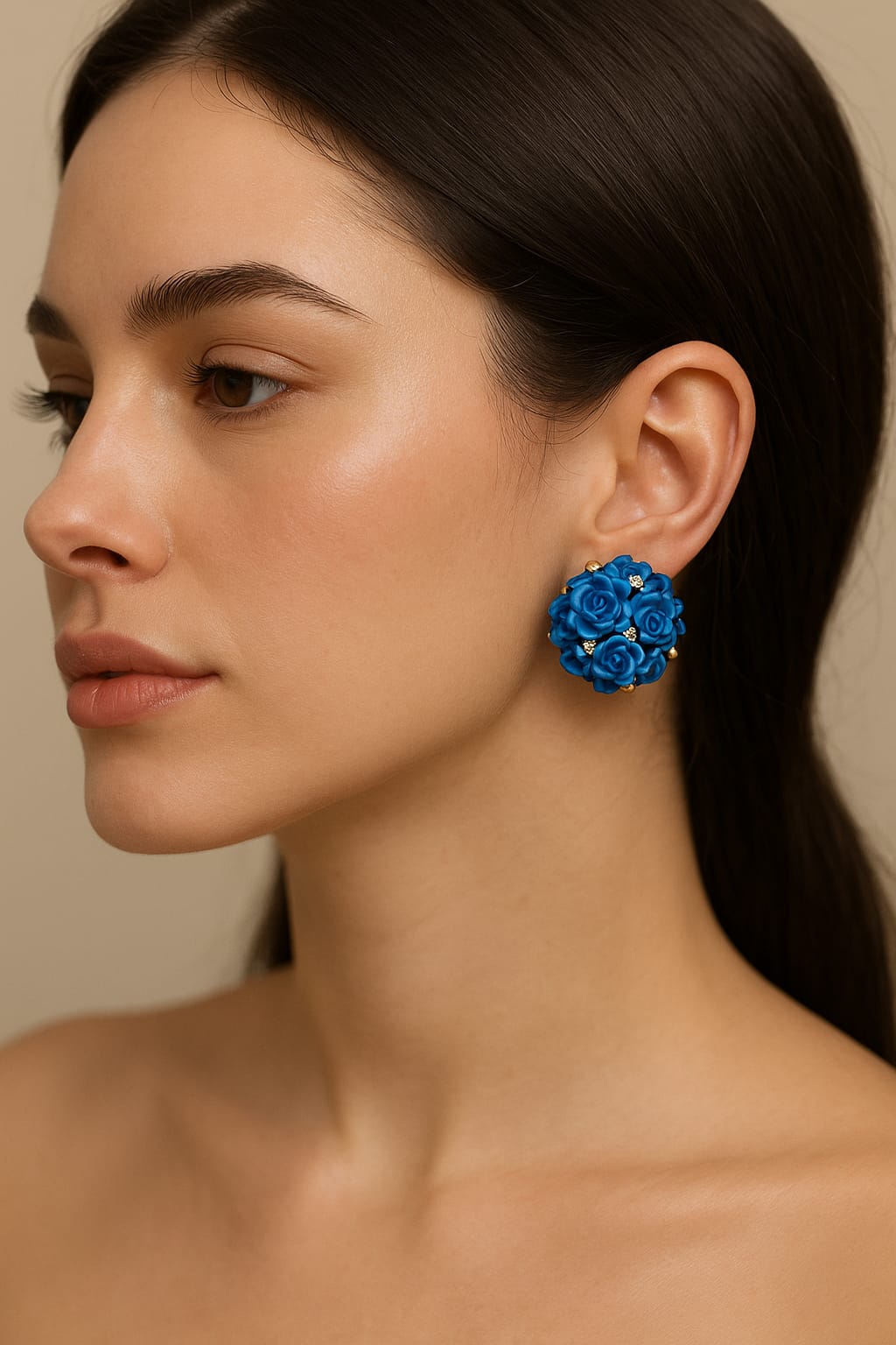 Royal Blue Rose Cluster Stud Earrings for Women | Premium Floral Design with CZ Stones | Velvet Petals