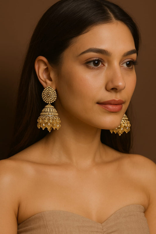 Royal Gold Plated Kundan Jhumka Earrings for Women | Heavy Wedding Wear Bridal Jhumki | Velvet Petals