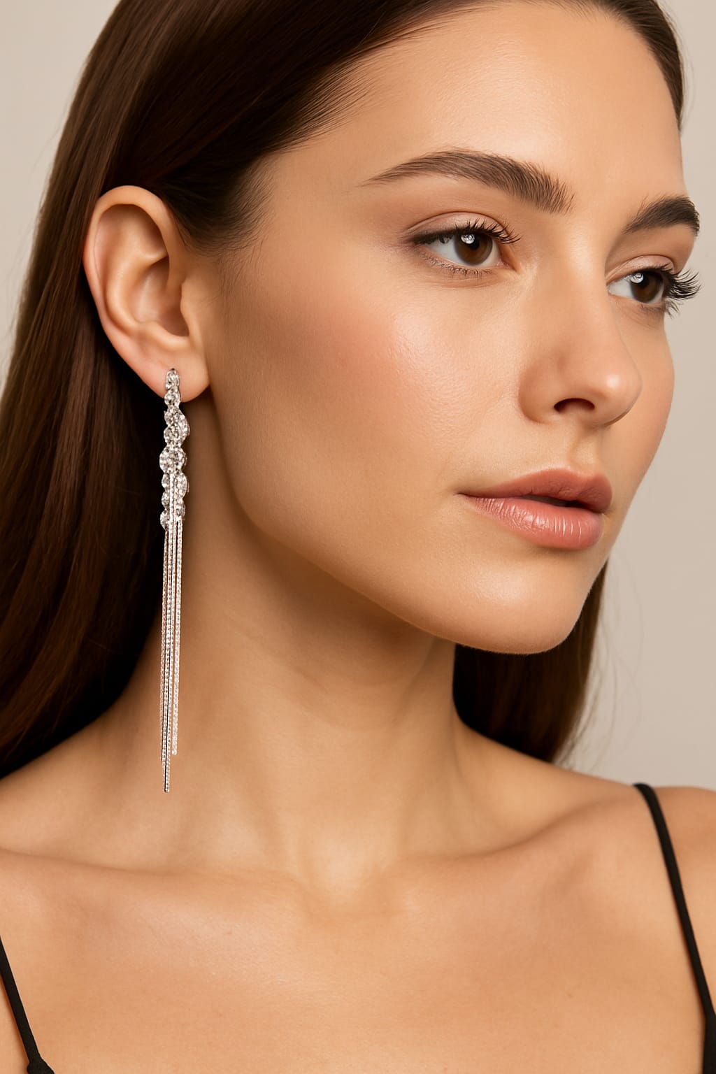 Silver Crystal Long Drop Earrings for Women | Premium Statement Danglers | Velvet Petals