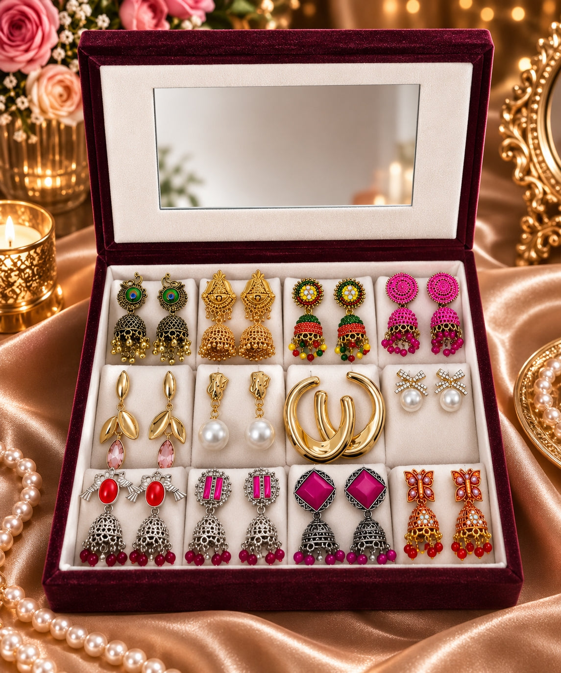 Ethnic and modern earrings combo box with festive styling