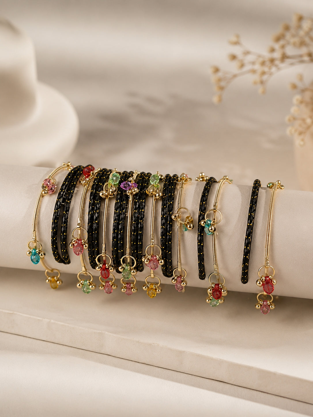 Traditional black bangles set for women on marble