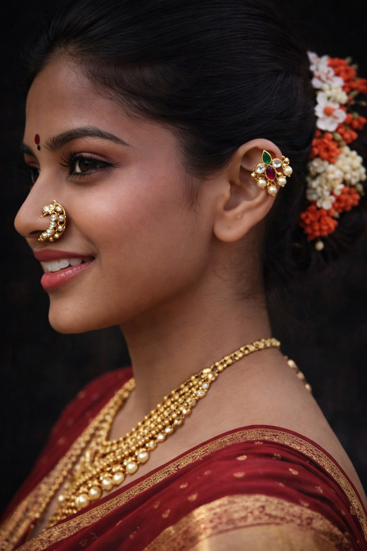 Jhanvi Kapoor Inspired Bugadi Ear Cuff | Pearl Drop Floral Earcuff for Women