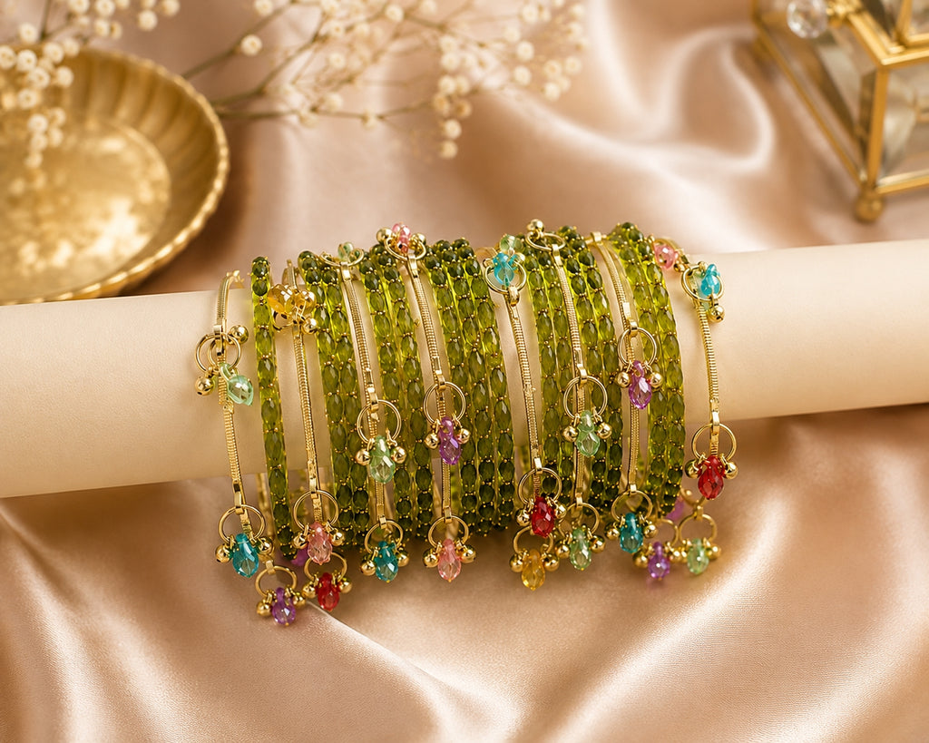 Black Kashmiri Bangle Set with Crystal Charms