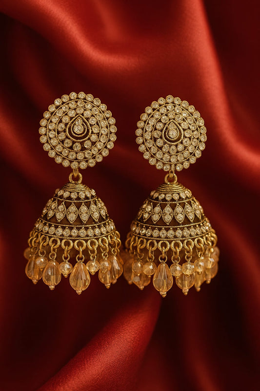 Royal Gold Plated Kundan Jhumka Earrings for Women | Heavy Wedding Wear Bridal Jhumki | Velvet Petals