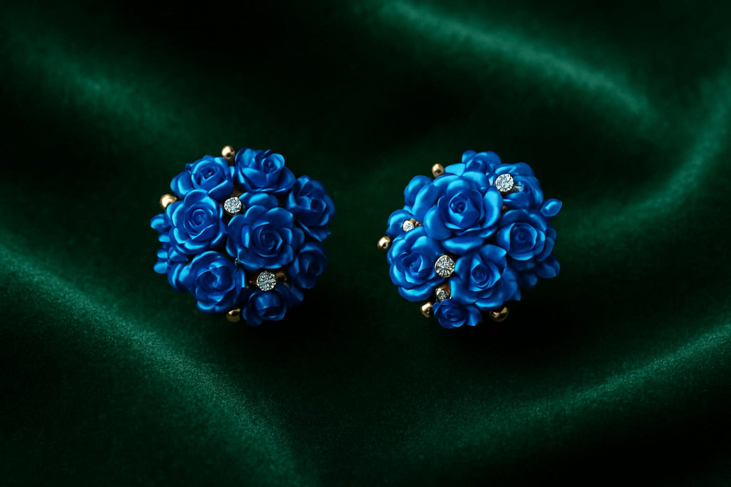 Royal Blue Rose Cluster Stud Earrings for Women | Premium Floral Design with CZ Stones | Velvet Petals