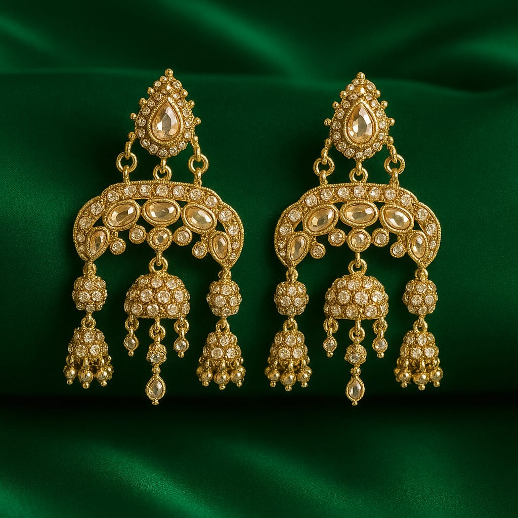 Velvet Petals Gold Plated Kundan Chandbali Earrings for Women | Heavy Ethnic Bridal Jhumka Earrings