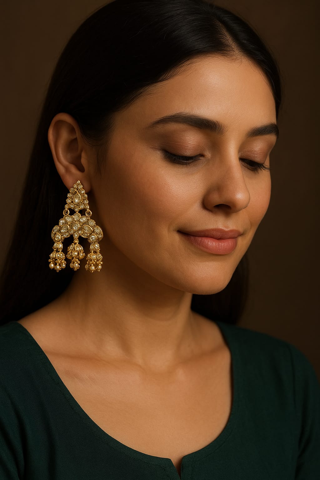 Velvet Petals Gold Plated Kundan Chandbali Earrings for Women | Heavy Ethnic Bridal Jhumka Earrings