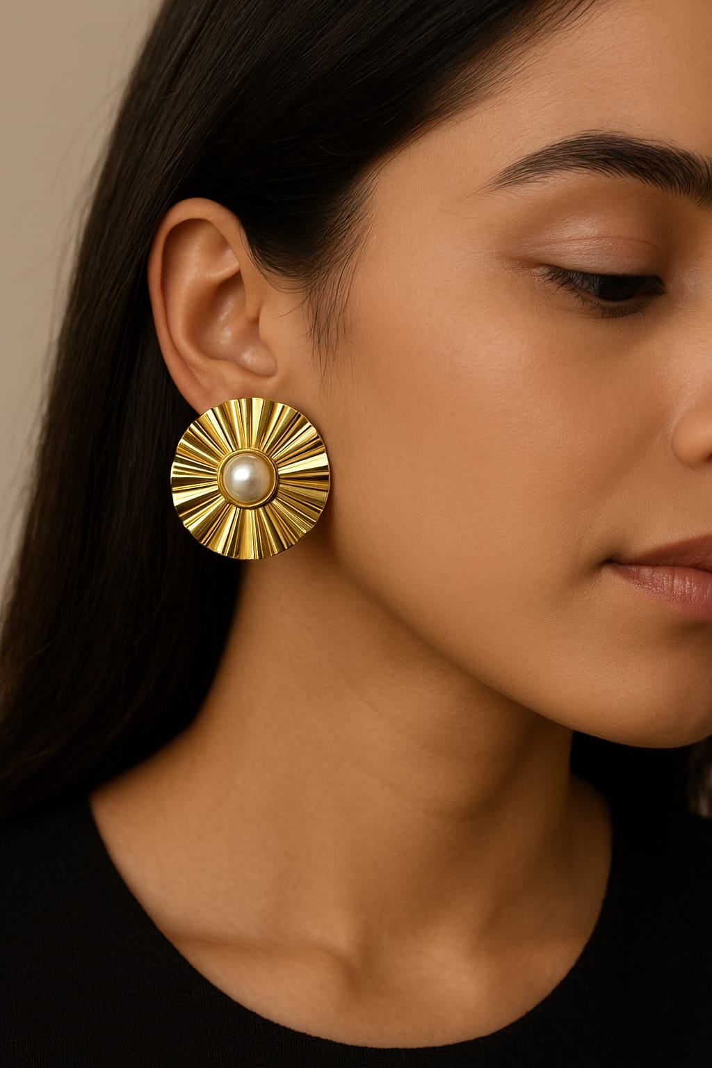 Velvet Petals Vintage Gold Pearl Stud Earrings for Women