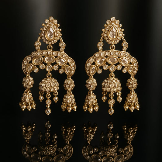Velvet Petals Gold Plated Kundan Chandbali Earrings for Women | Heavy Ethnic Bridal Jhumka Earrings