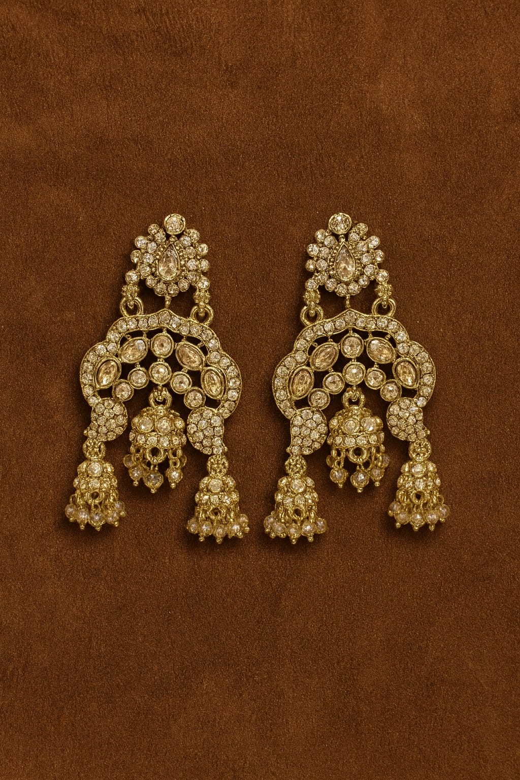 Velvet Petals Gold Plated Kundan Chandbali Earrings for Women | Heavy Ethnic Bridal Jhumka Earrings