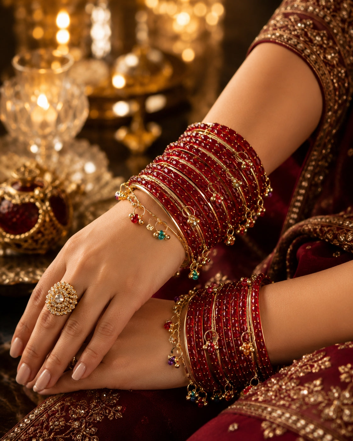 Kashmiri Bangle Set with Crystal Charms